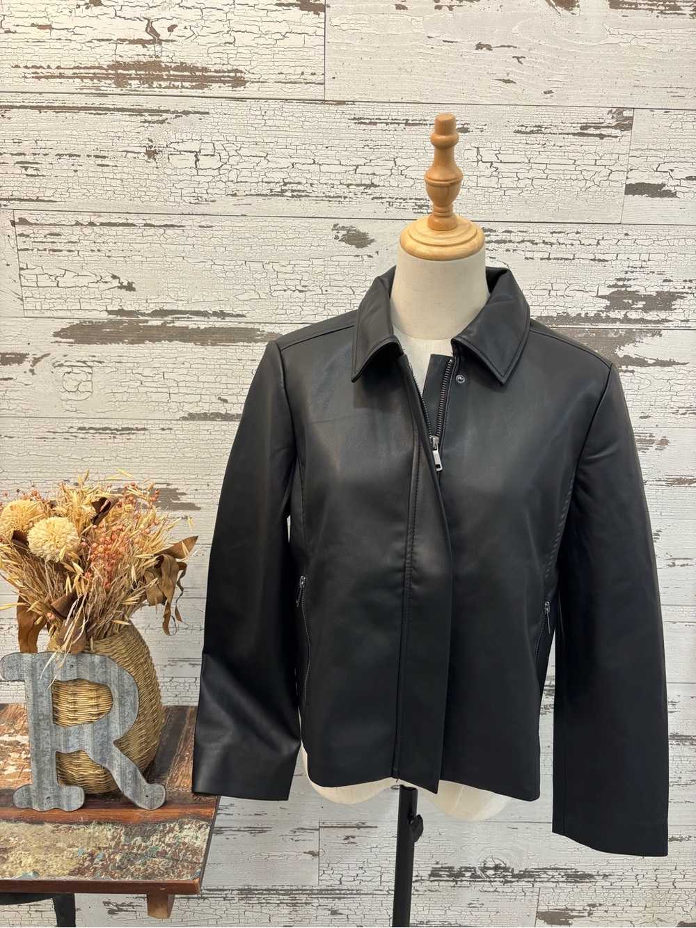 Chico's Black NWT Leather Zip-Front Jacket